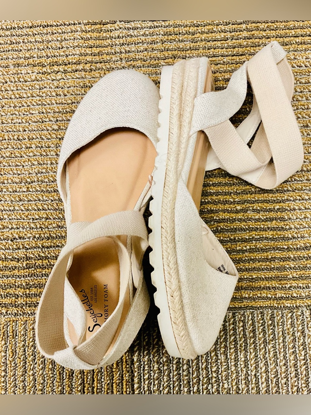 Seychelles Neutral Cream Espadrille Platform Wedge Ankle Straps Sz 6